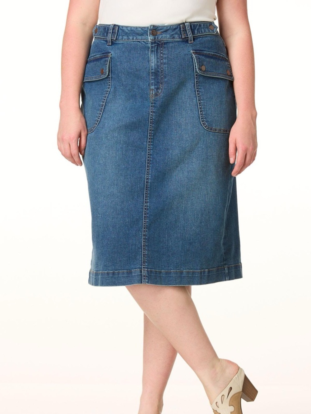 Cato Plus Size Patch Pocket Denim Skirt Size 10 Stretch Comfy Flattering Basic